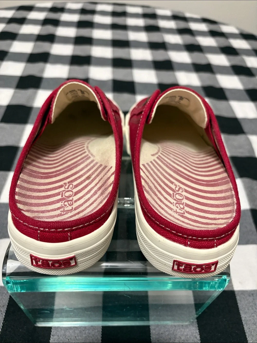 Taos EZ SOUL Women's Red Canvas Slip-On Casual Shoes Mules ARCH Support Comfort